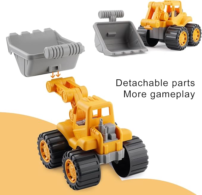 Long Shovel Sand Beach Toys with Big Excavator Toy, Dump Truck Toy, Construction Toys, Sand Castle Toys for Beach, Beach Rakes, Molds, Mesh Beach Bag for Kids, Toddlers, Boys & Girls (31 PCS)