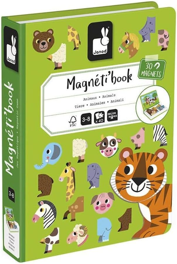 Janod MagnetiBook 41 pc Magnetic Animal Mix and Match Game - Creative Play - Enhances Motor Skills - Develops Dexterity and Coordination - Easy Storage, Educational, Safe | Creative Educational Play - Enhances Motor Skills - Develops Dexterity and Coor...