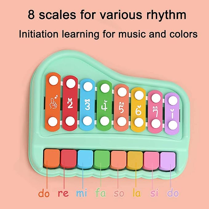 2 in 1 Baby Piano Xylophone for Toddlers 1-3 Years Old, 8 Multicolored Key Keyboard Baby Xylophone Piano, Preschool Educational Musical Learning Instruments Toy for Baby Kids Girls Boys