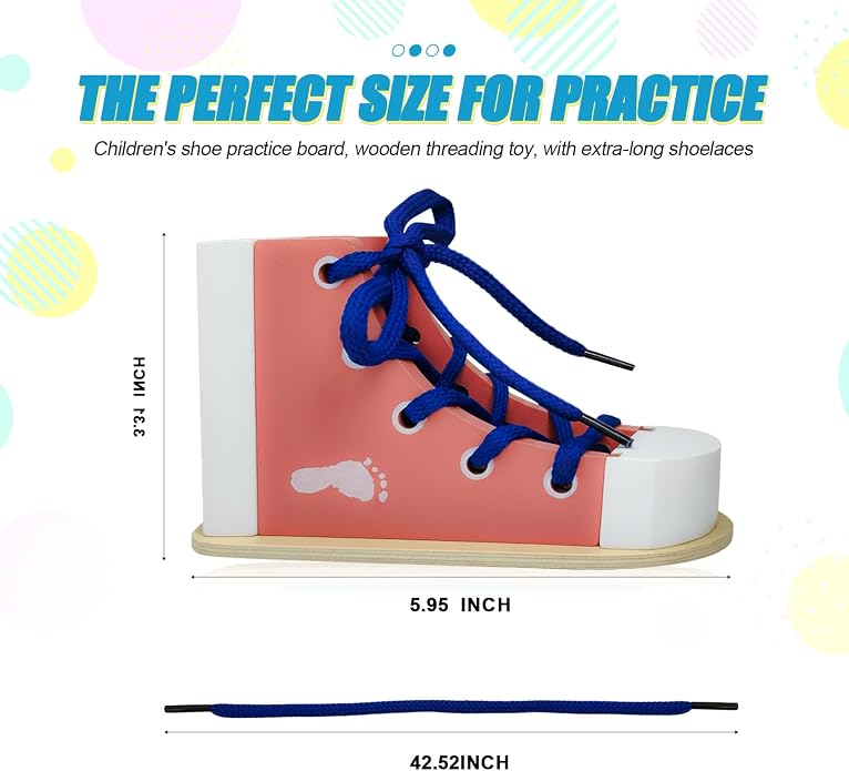 Learn to Tie Shoes for Kids, Wooden Lacing Sneaker Toy,Montessori Educational Toy for Toddlers Ages 4-8