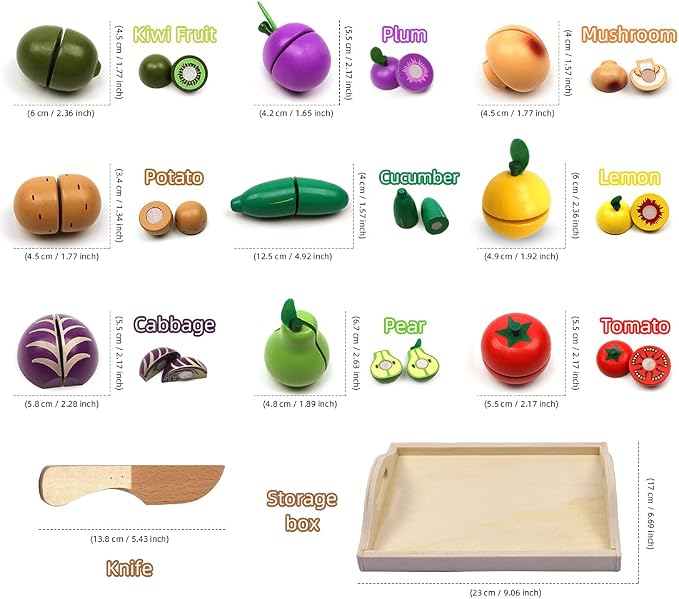 Wooden Cutting Fruits Vegetables Set for Kids Pretend Play Food Toy Set | Cutting Fruits Toys 2 3 4 Year Old, Toddlers Pretend Vegetables Gift for Boys Girls