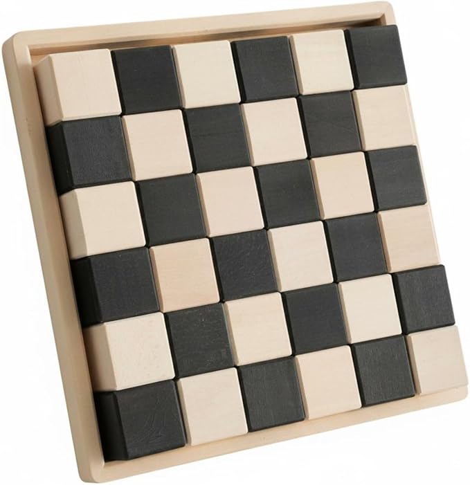 Children Building Blocks Wooden Mosaic Blocks Set Rainbow Blocks Toy Preschool Building Spatial Thinking Basswood Suitable for classrooms Home Play Preschool, Black and White