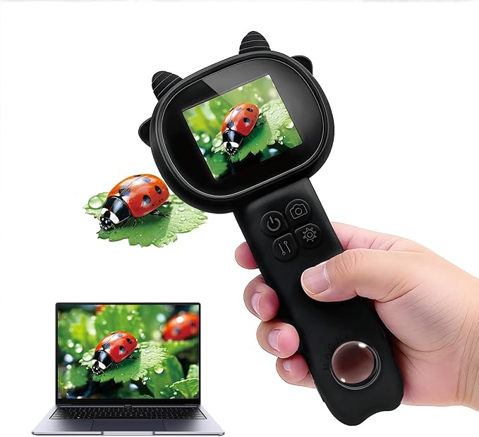 Microscope for Kids 500x Magnification,4X Zoom Mini Pocket Handheld Microscope with 2.0" Screen for Toddlers-STEM Educational Science Kit Toddler for Boys Girls Aged 3-12(Black)