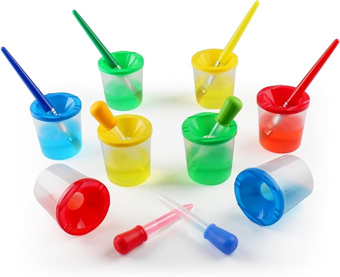 Toddler Paint Brushes Paint Cups with Lids Droppers for Kids | No Spill Paint Cups for Kids Plastic Liquid Droppers for Kids Crafts Paint Containers with Lids for Toddler Art Supplies
