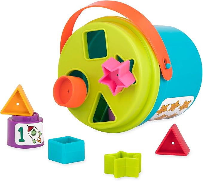Battat Stacking Cups Shape Sorter, Sort & Stack Nesting Cups Set, Toddler | 19-piece toddler set with 10 nesting cups, 8 shapes, and shape sorter lid for stacking, sorting, water and sand, 18+ Months