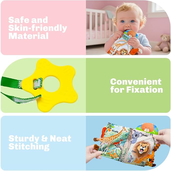 Kimicare Baby Toys 0-6 Month, Crinkle Books for Babies, Jungle Animal Tails Soft Baby Cloth Books 6 to 12 Months, Infant Tummy Time Sensory Toys, Birthday Gifts Christmas