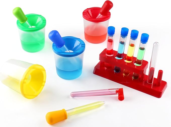 Color Science Test Tubes Droppers for Kids Liquids Pipettes Dropper | Droppers for Liquids Pipettes for Kids Plastic Pipettes Test Tubes with Caps Science Kits Science Experiments for Kids 4-6