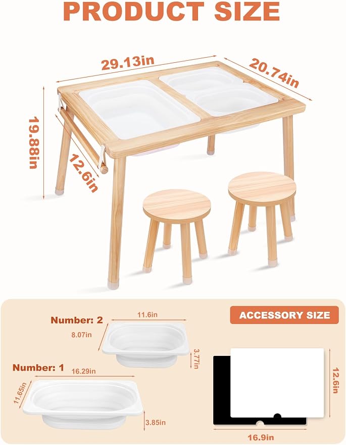 Toddler Sensory Table and Chair Set, Kids Sensory Bin Tables with Paper Roll Stick & Double-Side Board,Toddler Play Table with 3 Storage Bin, Indoor Outdoor Boys Gilrs
