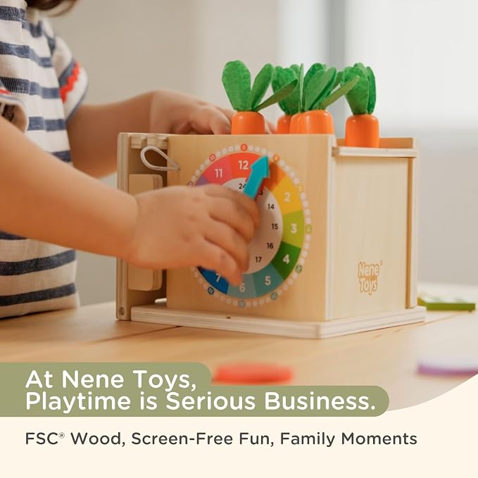 Nene Toys 7-in-1 Montessori Toy for 1 Year Old Baby – Wooden Activity Cube with Carrot Harvest, Shape Sorter & Stacking, Coin Box, Ball Drop, Gears & Clock – Gift for Toddler Boys & Girls 1 2 3 Years