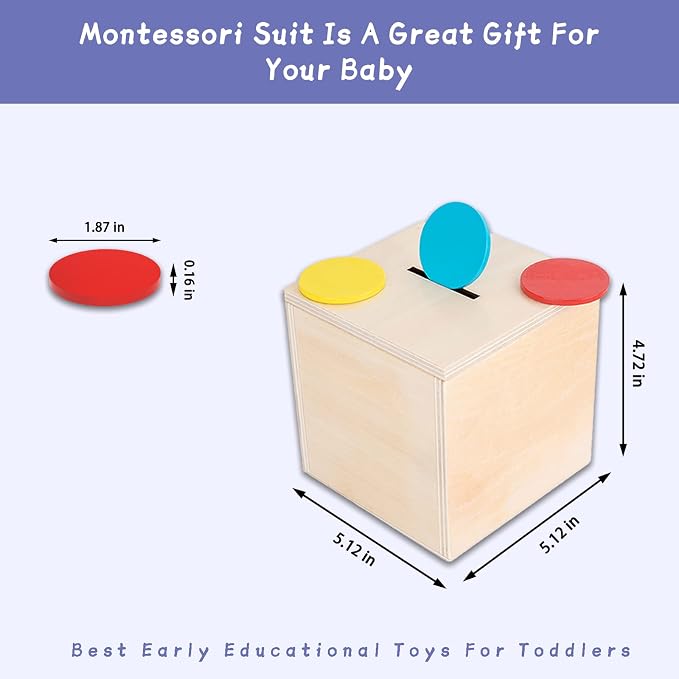 Adena Montessori 4 in 1 Wooden Play Kit for Babies 6-12 Months | Object permanence box, color drop, carrot, coin box, ball drop for hand eye coordination, fine motor, cognitive skills