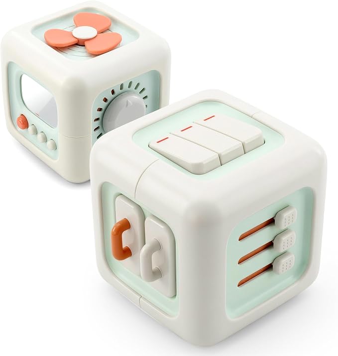 SmartMotion Cube for Toddlers 1-3 Years. Montessory Inspired - Sensory Fine Motor Skills Toy with Switches, Dials & Sliders - Quiet Travel Activity Toy - Birthday Gift for Boys & Girls.