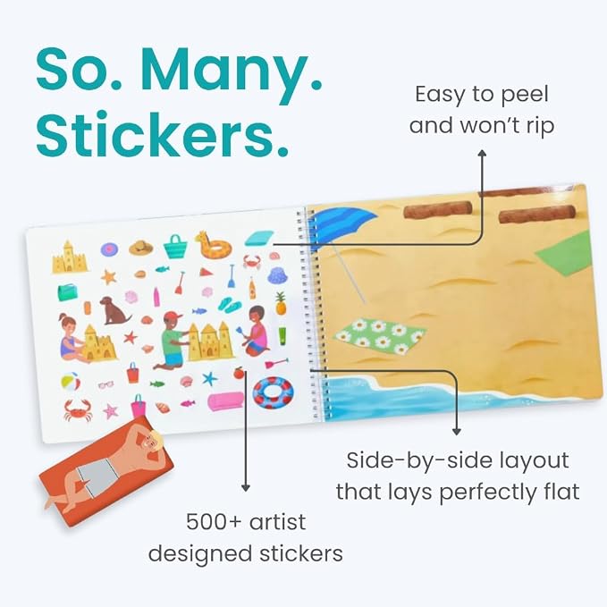 Cupkin Beach Day Coloring & Sticker Activity Book | 500+ Stickers | Spiral-bound kids craft format with 12 scenes, 12 art pages, side-by-side viewing, and an easy-peel design for ages 2–8