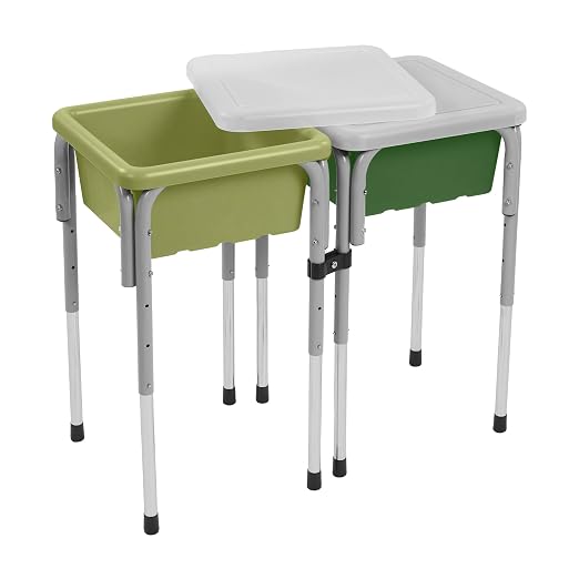 ECR4Kids 2-Station Sand and Water Adjustable Play Table, Sensory Bins, Fern Green/Hunter Green | Durable plastic/steel, GREENGUARD Gold Certified, 3-5 years, 80 lb capacity, adjustable legs, easy-lift lids, indoor/outdoor