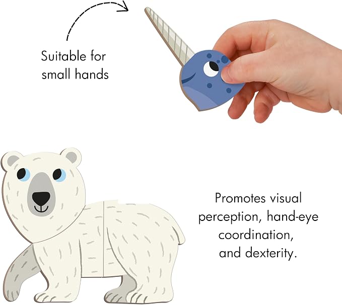 Janod - Magnéti'Book Polar Animals - Magnetic Educational Game 30 Magnets + 10 Models - Children's Toy Made of Cardboard - Develops Fine Motor Skills and Imagination - Suitable for Ages 3 and Above | Develops Fine Motor Skills - Boosts Imagination - Ca...