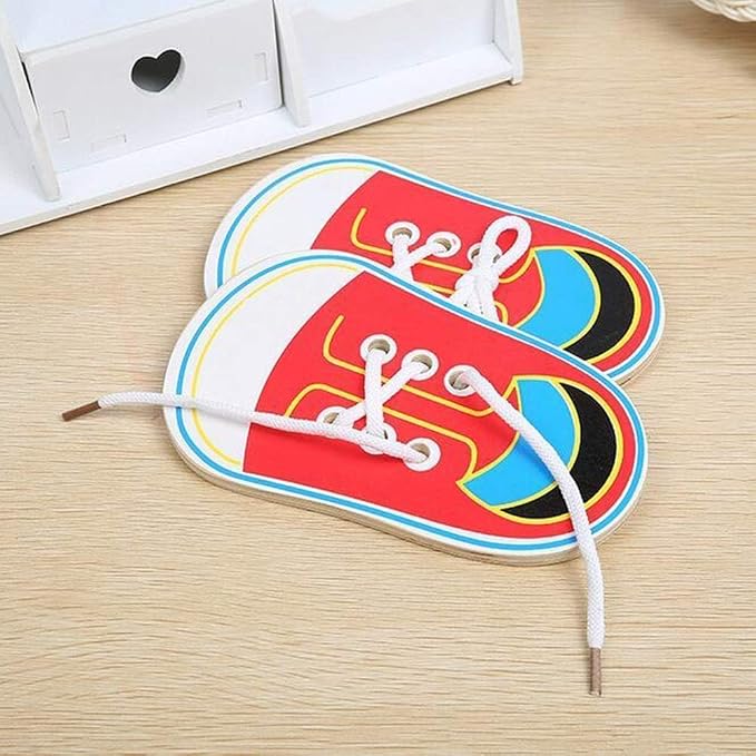 Wooden Threading Shoes Training Board, Learn to Tie Laces, Wooden Learn to Tie Your Own Shoes Threading Lacing Shoes Training Early Learning Kits | Threading Lacing Shoes Training Board Early Learning