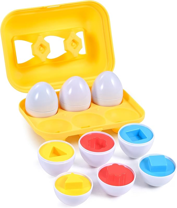 Hhyn Color Shape Matching Eggs, 6 Eggs | Preschool Learning Educational Sorting Easter Eggs Toys Gift Recognition Skills for Kids Boys Girls