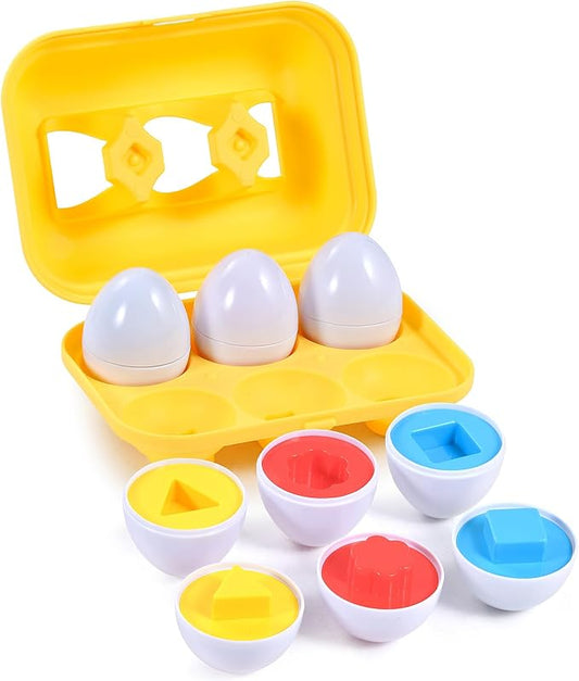 Hhyn Color Shape Matching Eggs, 6 Eggs | Preschool Learning Educational Sorting Easter Eggs Toys Gift Recognition Skills for Kids Boys Girls