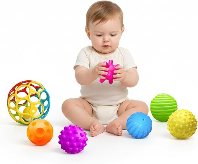 Baby Toys 6-12 Months, Sensory Textured Balls Rattle Set | 6 Pack Sensory Soft Ball, Baby Rattle, Easy Grasp, Bright Color, Teething Toys for Newborn Boys & Girls