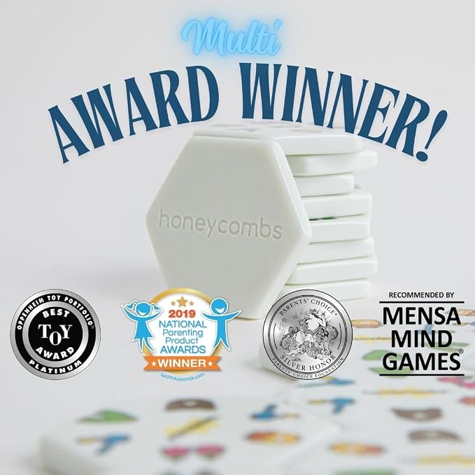 HoneyCombs Game, Tile Matching Game for Kids & Families, 52 Tiles, Ages 6+ | Award-winning STEM toy with 52 tactile tiles, 1-8 players, 3 ways to play for interactive family fun and learning