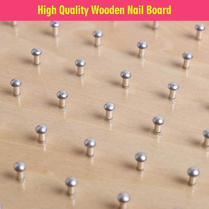 Wooden Geoboards - Montessori STEM Toy with Pattern Cards for Kids Ages 3+ | Pattern Cards & Rubber Bands, Geometric Shape Learning, Classroom STEM Tool, Brain Teaser Gift