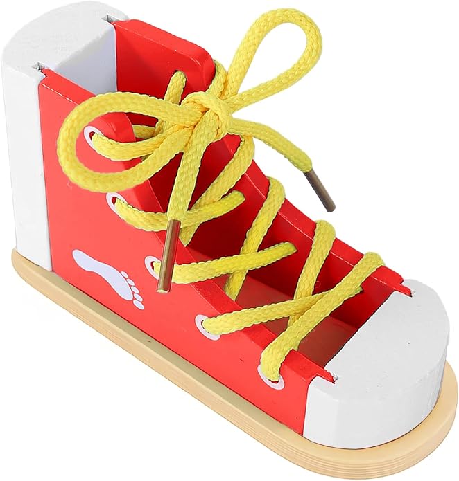 Shoe Tying Practice for Kids | Red Shoe Tie Practice for Kids Threading Lacing Shoes Training, Wooden Learn to Tie Shoes Basic-Life-Skills