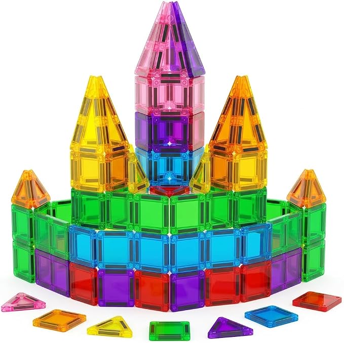 56Pcs Mini Magnet Building Blocks, STEM Educational Construction Toys for Boys Girls Age 3 4 5 6, Toddler Magnetic Tiles for Travel & Airplane Activities, Montessori Sensory Learning Toys Gift Set