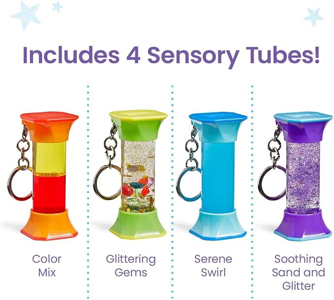 hand2mind Soothing Swirlers Sensory Tubes, Calming Toys for Kids, Ages 3+ | Fidget Keychains, Anxiety Relief Items, Calming Toys, Calm Down Corner Supplies, Quiet Fidgets, Toddler Car Toys for Travel