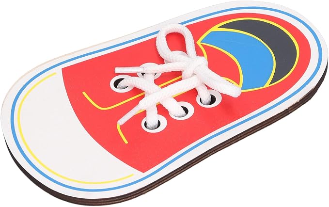 Asixxsix Wooden Lacing Shoe Toy, Learn to Tie Shoelaces Practice for Kids with Fine Motor Skills Development Smooth Threading Board for Toddlers Preschoolers (Lacing and Stringing Toy)