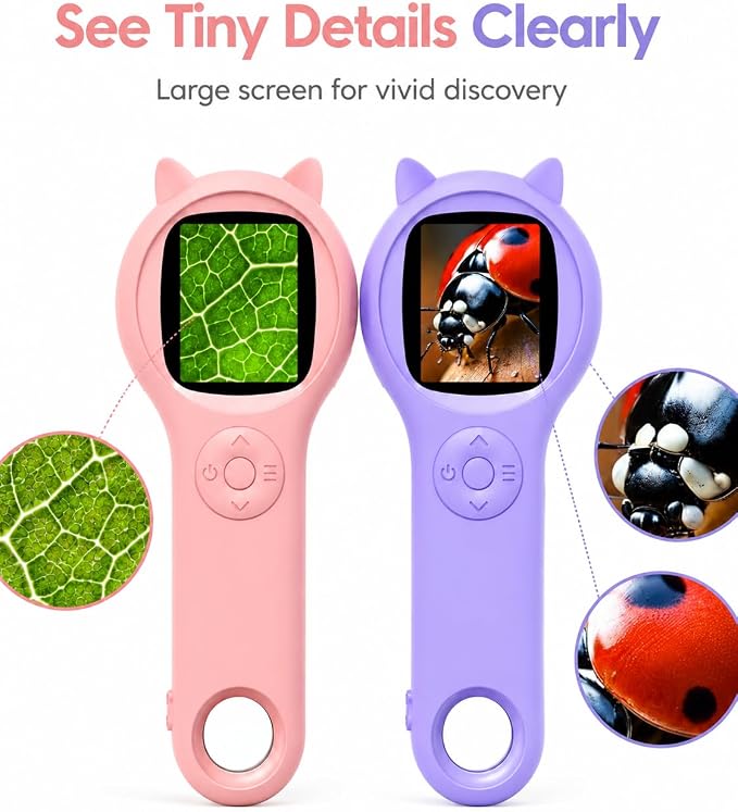 Pink and Purple Microscope for Kids-200X Portable Digital Mini Microscope- Your Little Scientist Miniscope - STEM Toy for Age 5 6 7 8 9 10 11 12 Years Old Toddlers.