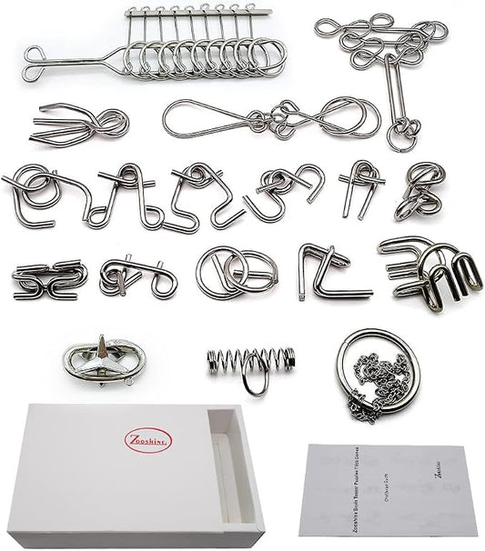 Zooshine 18 Sets Metal Brain Puzzles Teasers Games for Adults Kids | Different Level from Easy to Difficult Disentanglement Iron Link Unlock Interlock Toys for Party Classroom Gift Opction
