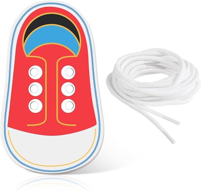 Wooden Red Shoe Tying Practice for Kids, How to Tie Your Shoes for Kids Threading Lacing Shoes Training, Learn to Tie Your Shoes Developmental Toys