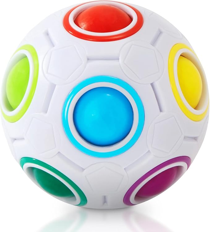 Magic Rainbow Puzzle Ball, Fidget Ball Puzzle Brain Teaser Fidget Toy for Boys & Girls- Birthday Party Easter Valentines Christmas Stocking Stuffers for Kids Teen & Adults(White)