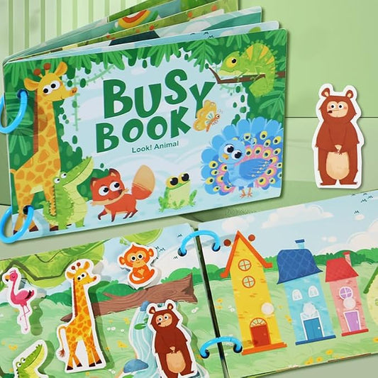 Montessori Busy Book Sorting Toys for Toddlers 2-4, Quiet Book Educational Preschool Learning Activities for Kids, Sensory Fine Motor Matching Games for 3 Year Old Boys Girls Gifts（Green）