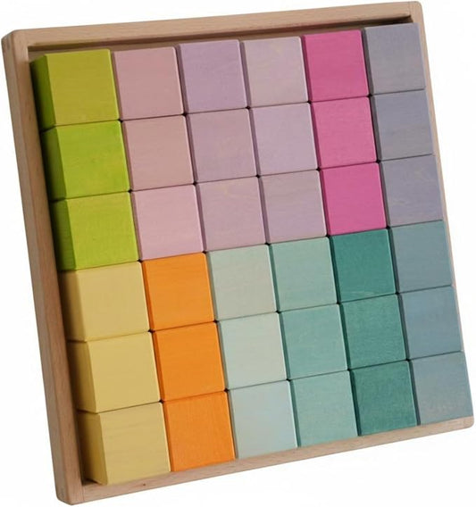 Children Building Blocks Wooden Mosaic Blocks Set Rainbow Blocks Toy Preschool Building Spatial Thinking Basswood Suitable for classrooms Home Play Preschool, Macaron