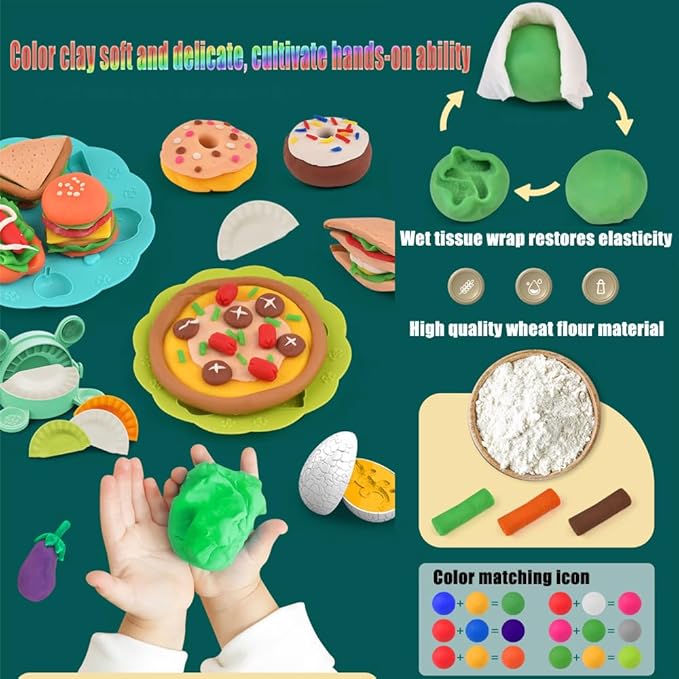 Dinosaur Dough Play Set Dino Noodle Maker & Egg Molds Kit for Kids Ages 3-8 | Non-Toxic Modeling Clay, Burr-Free Dinosaur Molds, Fine Motor Sensory Craft Toy, Perfect Birthday Easter Gift for Boys Girls
