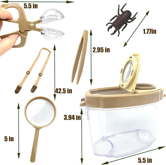 Bug Catcher Kit for Kids, 16 Pcs Kids Bug Catching Kits, Outdoor Nature Explorer Kit, Science Educational Kits with Tweezers, Magnifying Glass for Boys Girls(Gold)