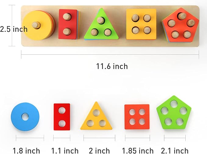 Wood City Wooden Montessori Toys for 1 2 3 Year Old Boys Girls Toddlers, Sorting & Stacking Toys for Toddlers and Kids Preschool, Educational Color Recognition Shape Sorter, Learning Puzzles Gift