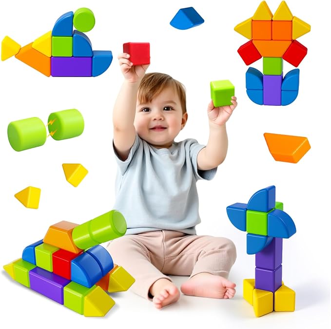 Pairez Toys Large Magnetic Building Blocks, 3D Shapes for Kids 3+ | 21 PCS Blocks, 6 Colors & 6 Shapes, Creative Open-Ended Play, Educational Learning Magnet Toy, Holiday Gift for Boys & Girls