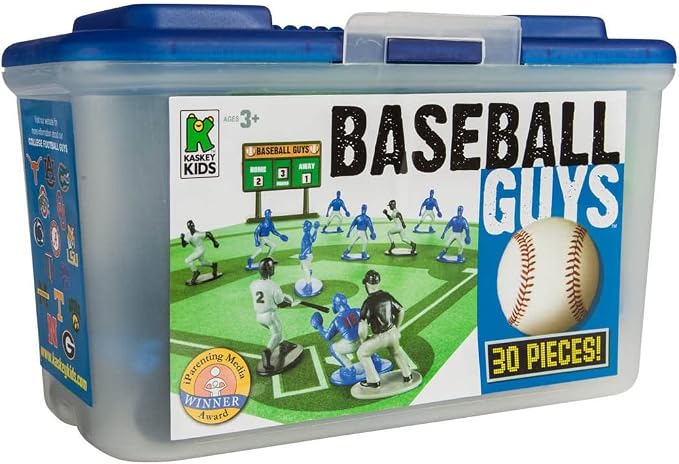 Kaskey Kids Baseball Guys, Black Gray vs. Blue Gray, 29 Pieces in Each Set, Includes 2 Teams, Accessories, and Travel Storage Case, Nostalgic Sports Action Figures for Imaginative Play, Ages 3 and Up