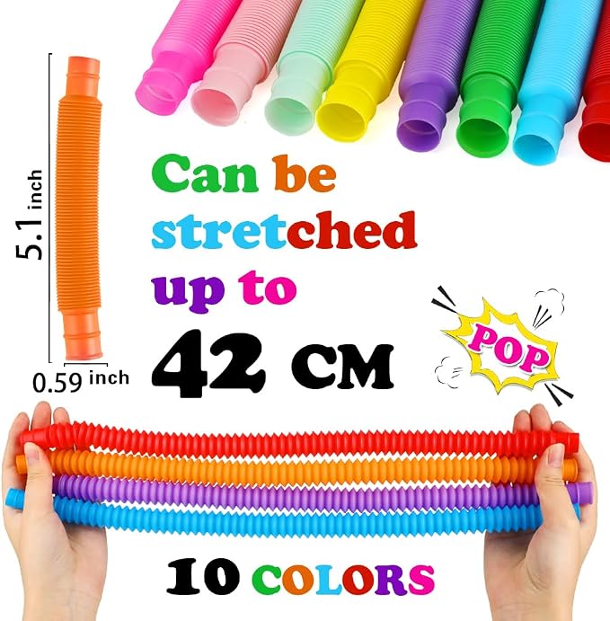 52 Pack Pop Tubes, Sensory Toys Party Favors for Kids 8-12 Fidget Toys for Anxiety Goodie Bag Stuffers Treasure Box Classroom Prizes Gifts for 3 4 5 6 7 8 9 Year Old Boys Girls Toddlers- 10 Colors