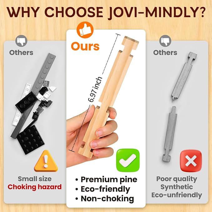 Jovi-mindly＆Notchies Building Blocks Set Wooden Blocks Toys (107 pcs) with Storage Bag, Educational Classic Wooden Blocks for Toddlers Ages 3+ Boys and Girls Aged Birthday Gift (with Printed Manual)