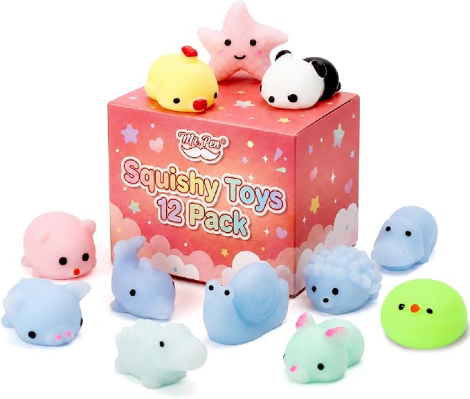 Mr. Pen- Pastel Animal Squishy Toys, 12 Pack | Washable Twistable Stretchy Squishies, Soft Stress Relief Sensory Toys for Squeezing, Cute Gifts
