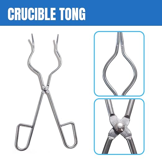 Chemistry Lab Tool Set, Stainless Steel | Crucible tongs, lab spatula scoop, U shape spoon, test tube clamp, forceps tweezers, chemistry starter tools