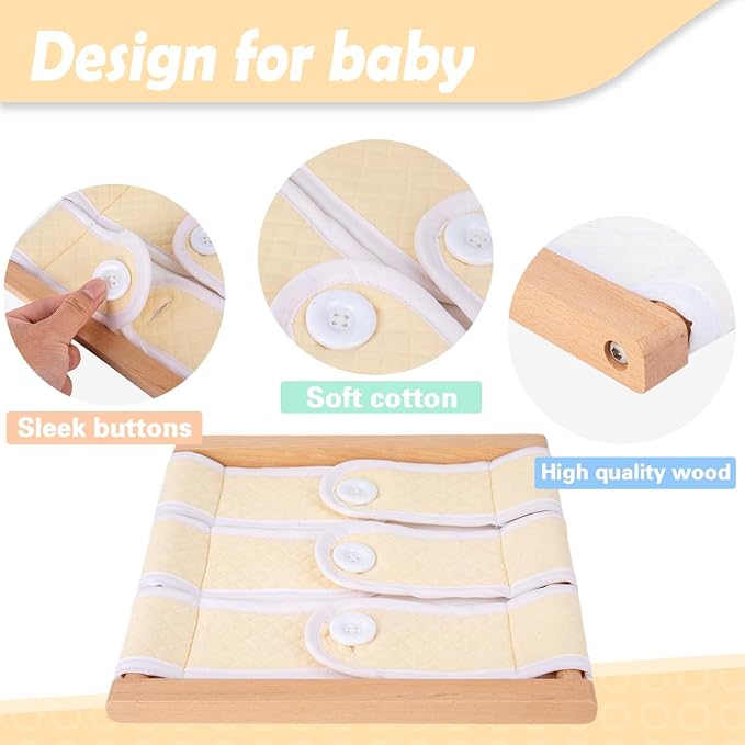 Montessori Wooden Toys for Dressing Learning Board Learning Basic Dressing Skills - Buttons, Snaps, Zippers, Belt Buckles for 1 2 3 Year Old Toddlers Sensory Toy Gifts(3 Buttons)