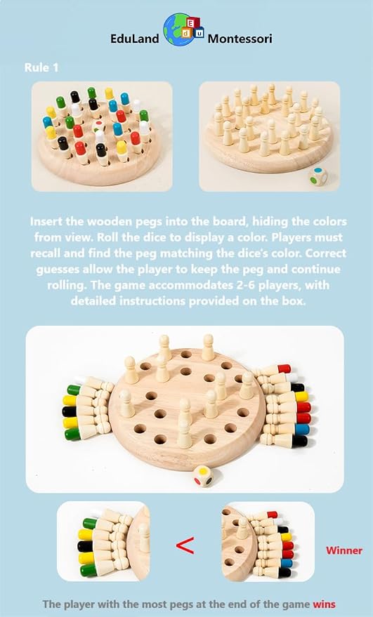 Sensorial Wooden Memory Match Color Peg Board Chess Game, Color Memory Family Game Battle Game (Basic) Interaction, Educational Toy Intelligent Game Boys and Girls Age 3+ Gift