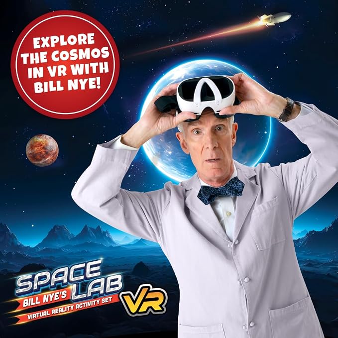 Abacus Brands Bill Nye's VR Space Lab - STEM Science Kit for Kids Age 8-13 | Virtual Reality Goggles, 85-Piece Set, 128 AR & VR Experiences, 92-Page Interactive Book, Educational Gift for Boys & Girls