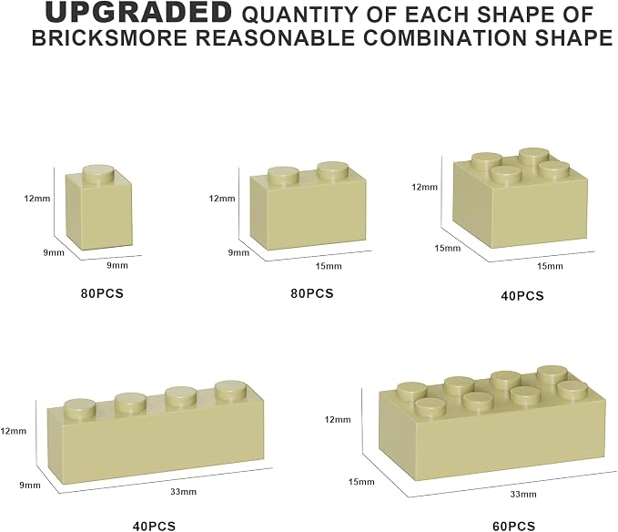 300 Pcs Classic Building Bricks, Apricot Yellow Bulk Bricks,Compatible with and Major Brands Parts and Pieces, Creative Building Block Toys for Boys Girls Ages 6 7 8 9 10 Year Old