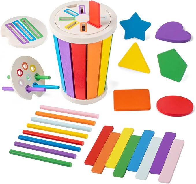 Montessori Toys for 1-3 Year Old, Wooden Color Sorting Learning Toys for Toddlers, Fine Motor Skills Matching Games,Sensory Development Educational Toy,18 Month+ Baby Boys Girls