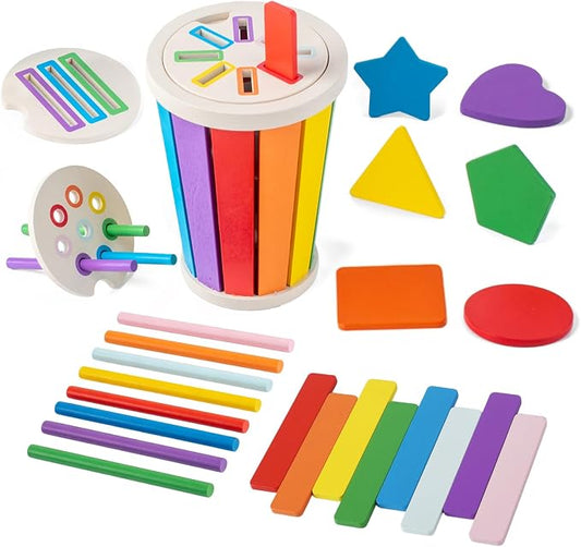Montessori Toys for 1-3 Year Old, Wooden Color Sorting Learning Toys for Toddlers, Fine Motor Skills Matching Games,Sensory Development Educational Toy,18 Month+ Baby Boys Girls
