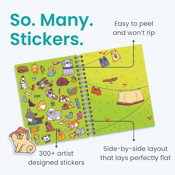 Cupkin Dog Coloring & Sticker Activity Book | 300+ Stickers | Spiral-bound kids craft format with 8 scenes, 8 art pages, side-by-side viewing, and an easy-peel design for ages 2–8